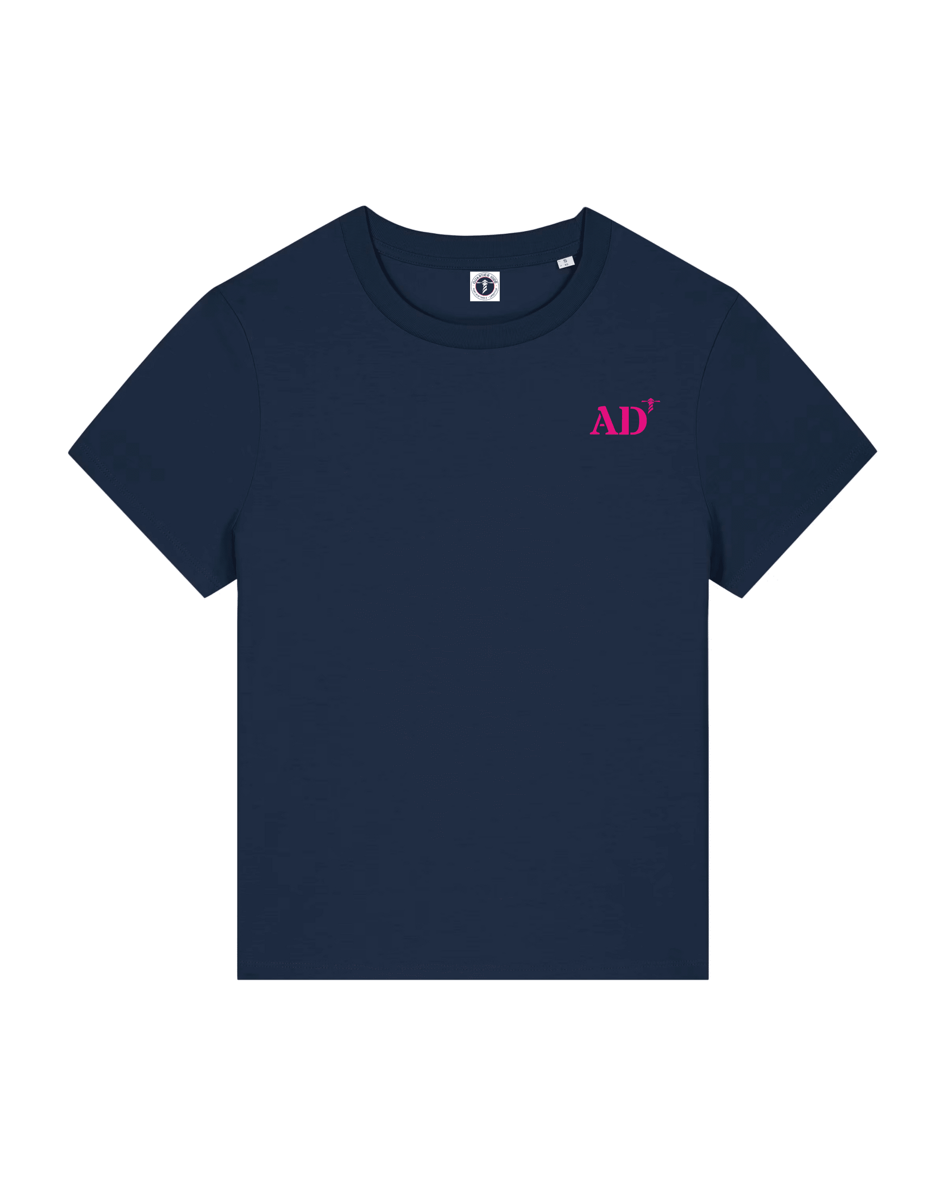 T-shirt brodé Audierne AD Bleu Marine et Rose - Femmes - Quartier iodé