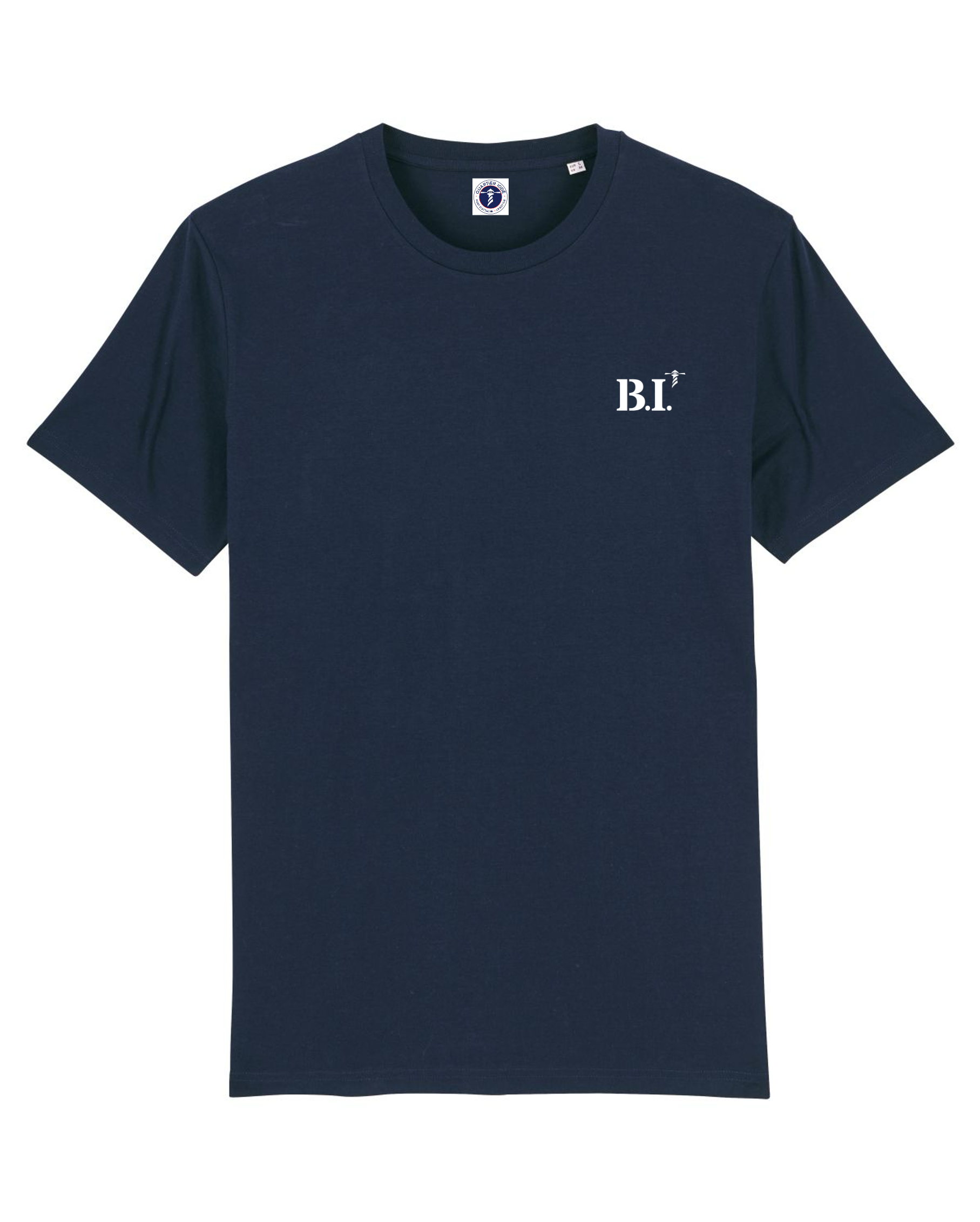 T shirt B.I. Belle Ile Bleu Marine Brodé Orange - Blanc 