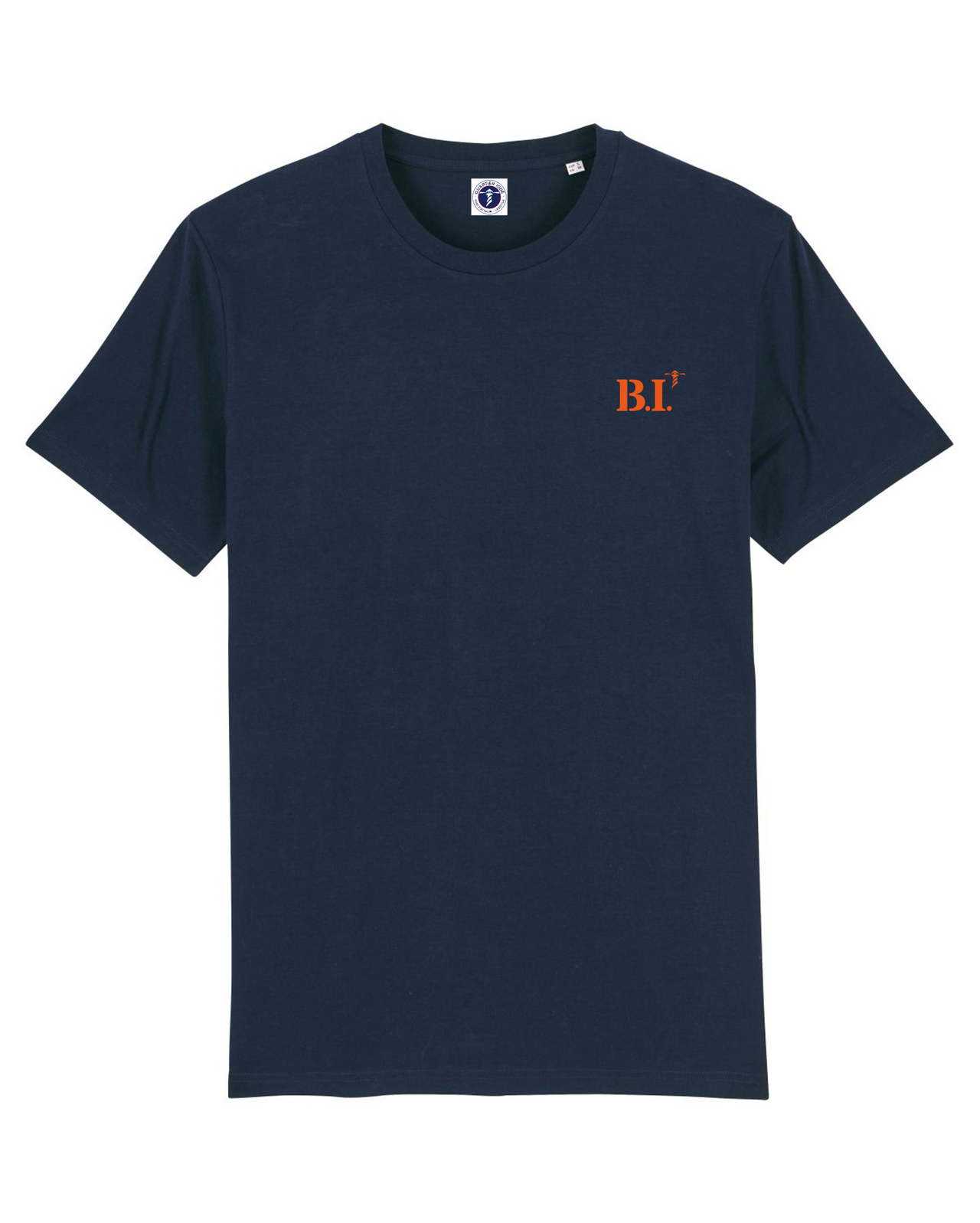 T shirt B.I. Belle Ile Bleu Marine Brodé Orange - Blanc 
