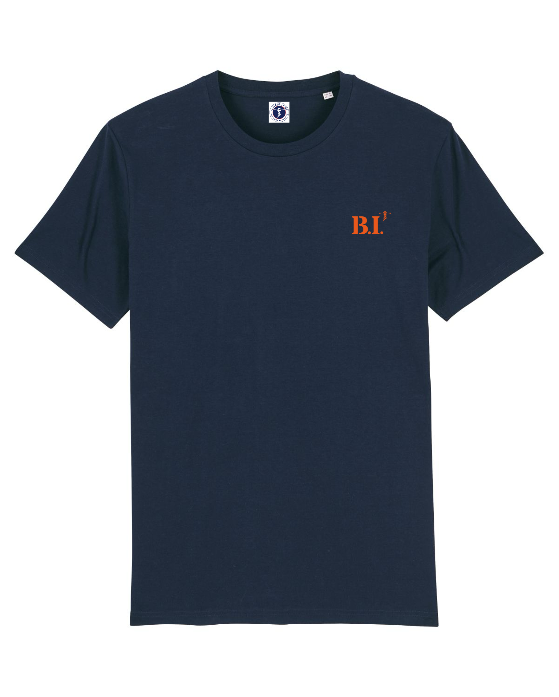 T shirt B.I. Belle Ile Bleu Marine Brodé Orange - Blanc 