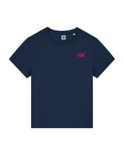 T-shirt brodé BR Brest Bleu Marine et Rose - Femme - Quartier iodé