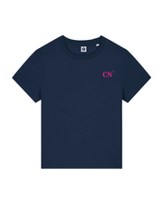 T-shirt brodé Caen CN Bleu Marine et Rose - Femme - Quartier iodé