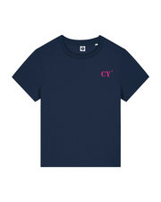 T-shirt brodé Cayenne CY Bleu Marine et Rose - Femme - Quartier iodé