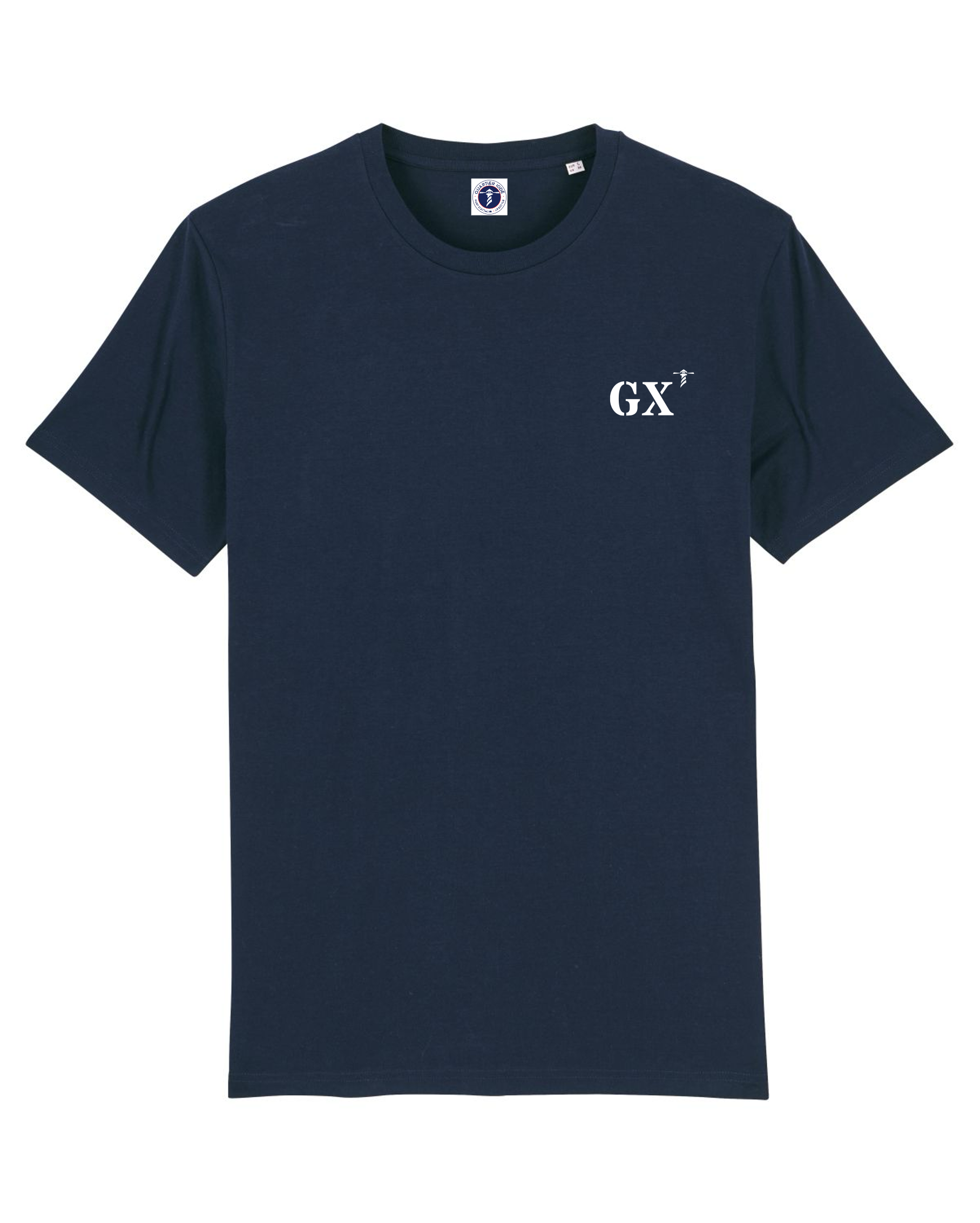 T shirt GX -Groix  Bleu Marine Brodé Orange - Blanc 