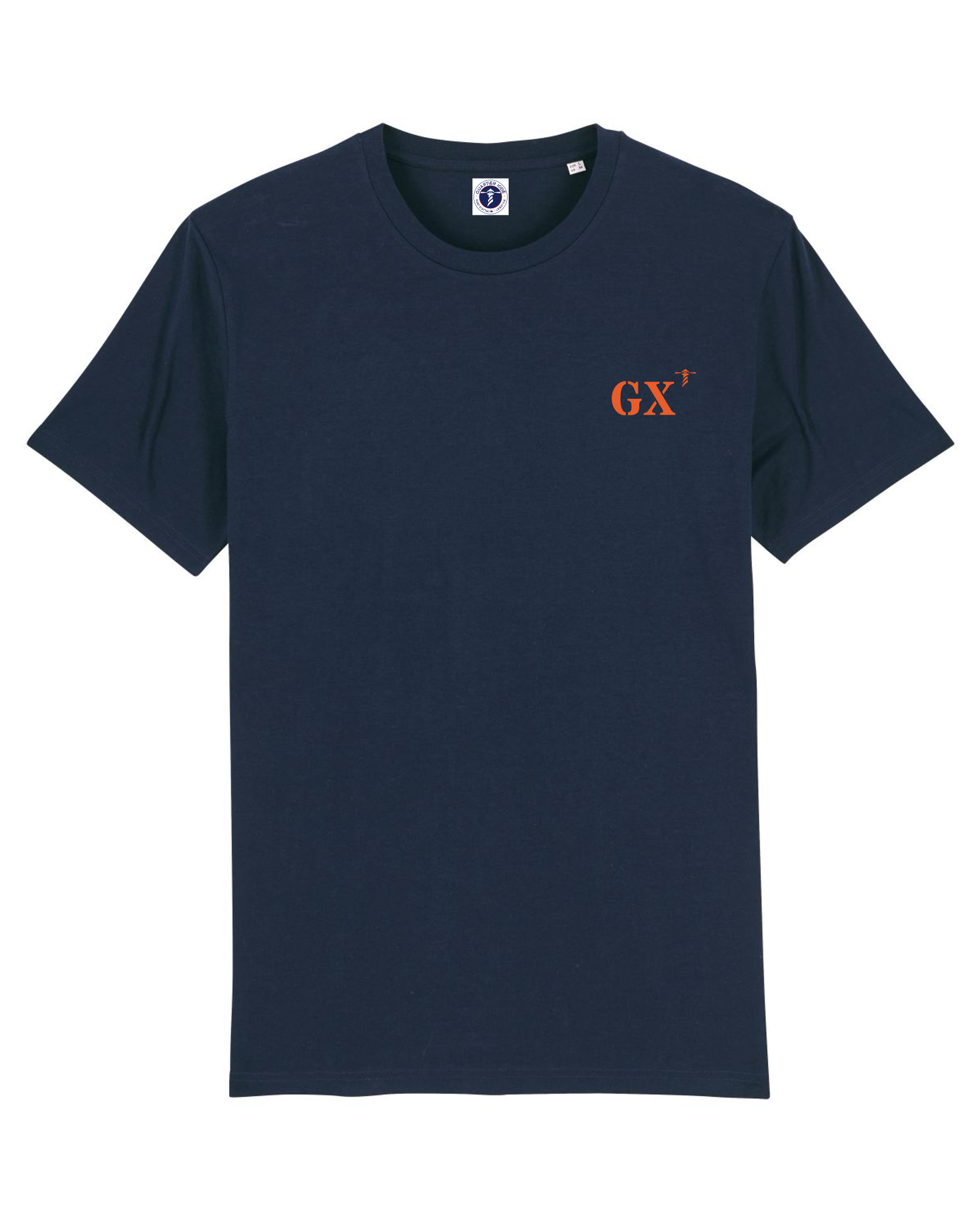 T shirt GX -Groix  Bleu Marine Brodé Orange - Blanc 