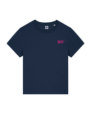 T-shirt brodé Marennes MN Bleu Marine et Rose Femme - Quartier iodé