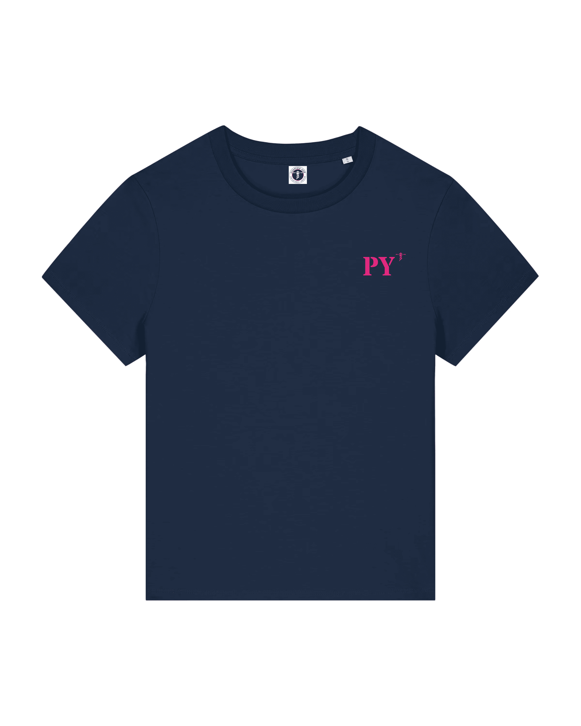 T-shirt brodé Papeete PY Bleu Marine et Rose - Femme - Quartier iodé