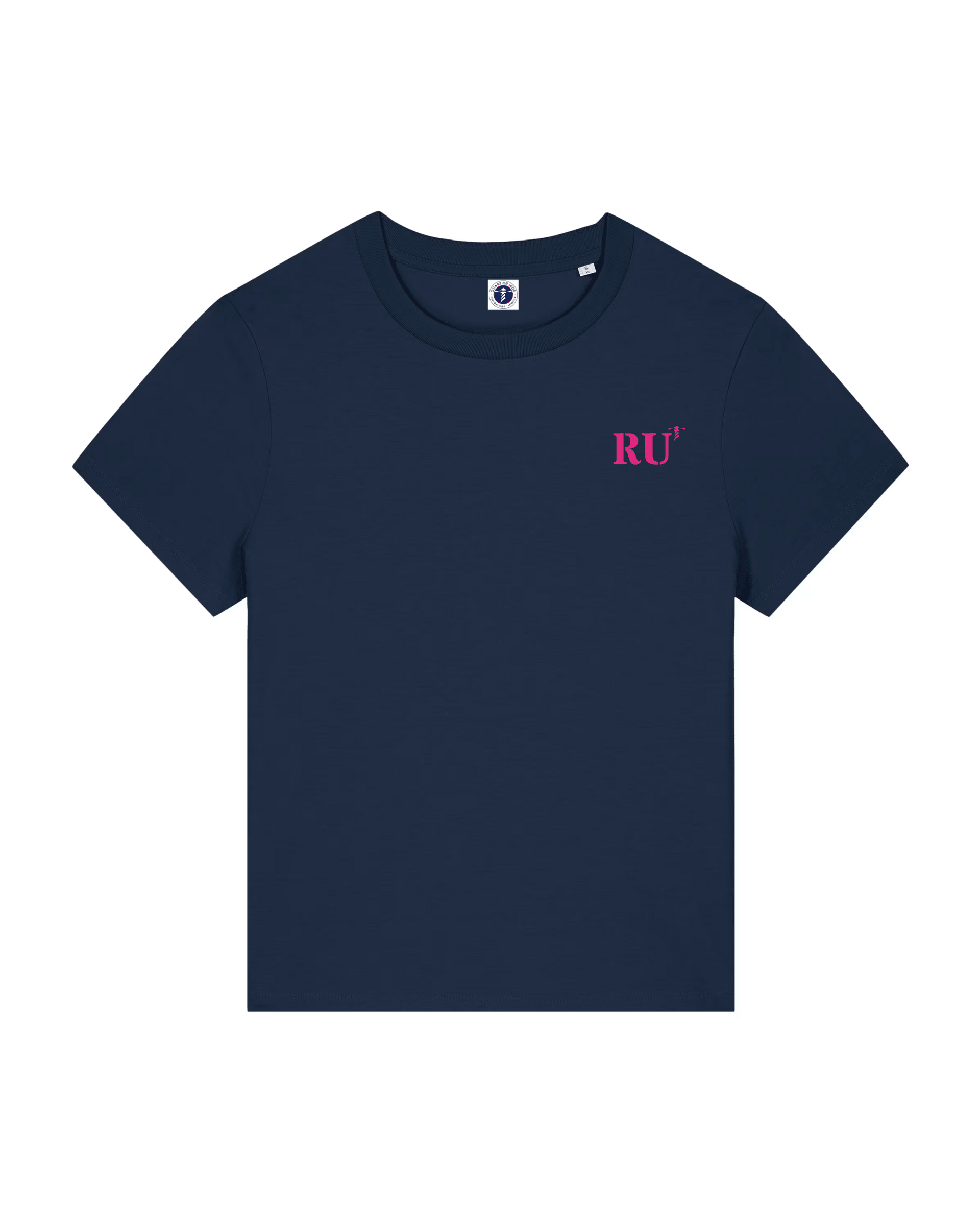 T-shirt brodé La Réunion RU Bleu Marine et Rose - Femme - Quartier iodé