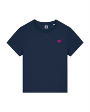 T-shirt brodé SB Saint Brieuc Bleu Marine et Rose - Femme - Quartier iodé