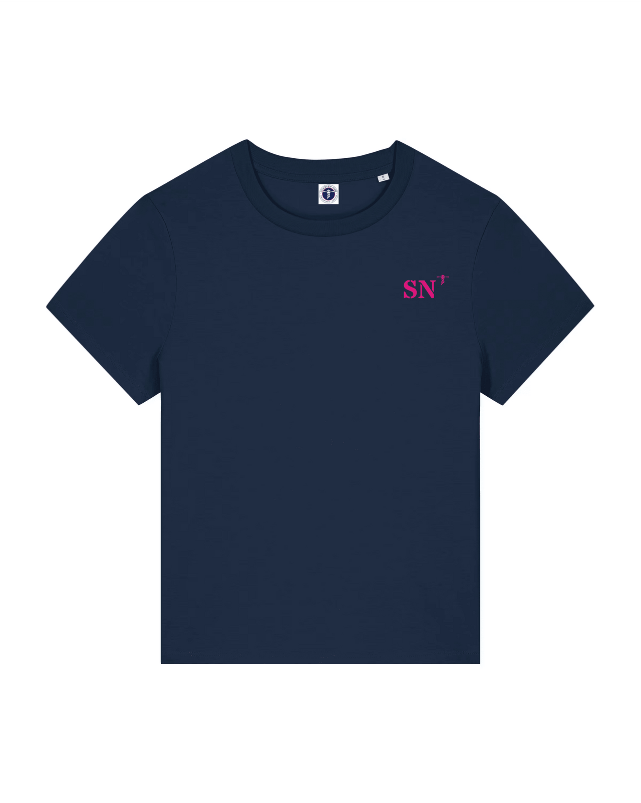 T-shirt brodé Saint Nazaire SN - Bleu Marine et Rose - Femme - Quartier iodé