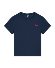 T-shirt brodé Vannes VA - Bleu Marine et rose - Femme - Quartier iodé