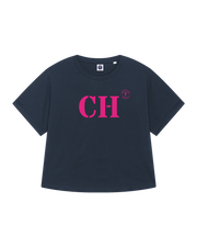 Tshirt Oversized bleu rose, de la marque Quartier iodé. Imprimé CH pour Cherbourg. Idéal pour femme, style chic décontracté.