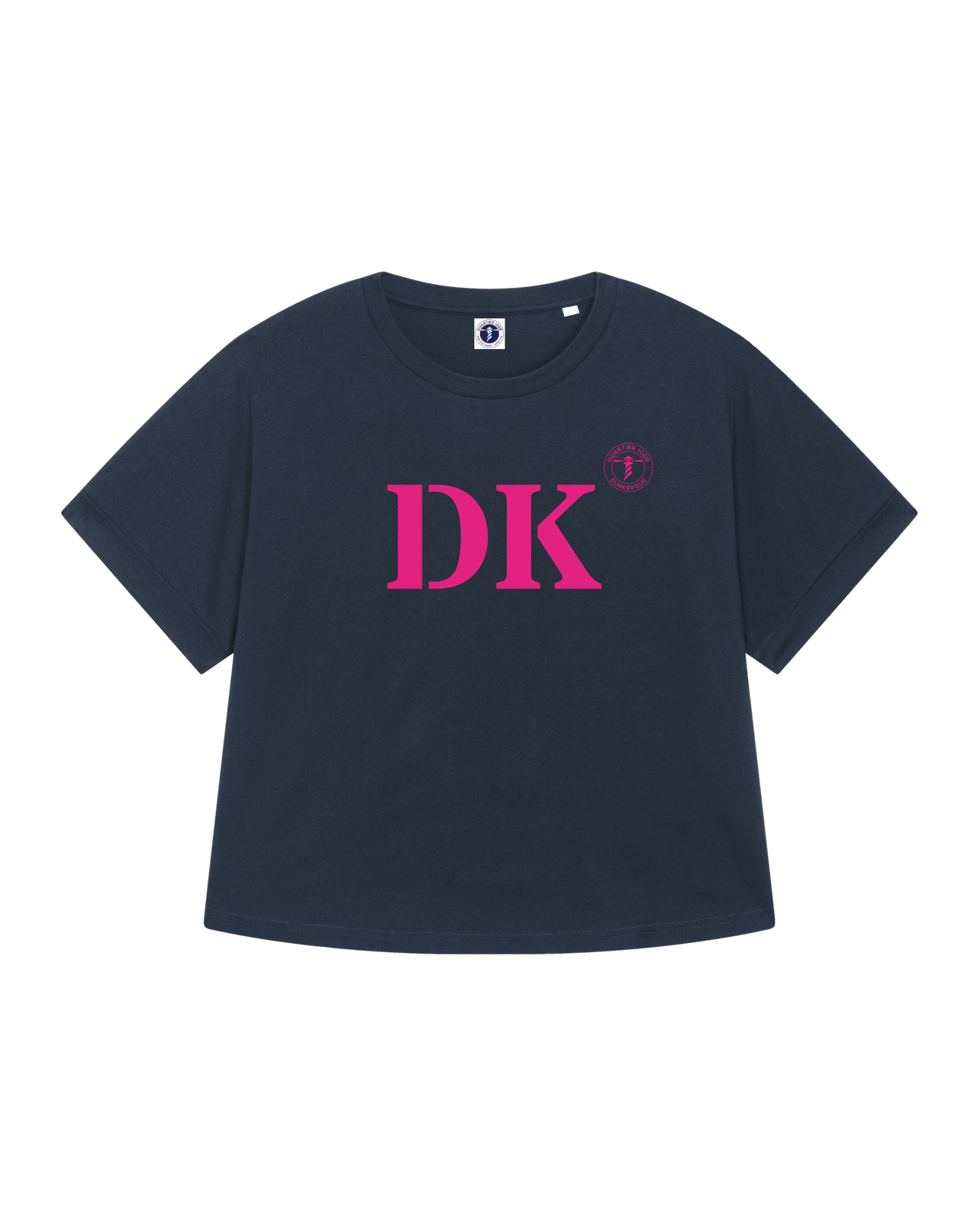 Tshirt Oversized bleu rose, de la marque Quartier iodé. Imprimé DK pour Dunkerque. Idéal pour femme, style chic décontracté.
