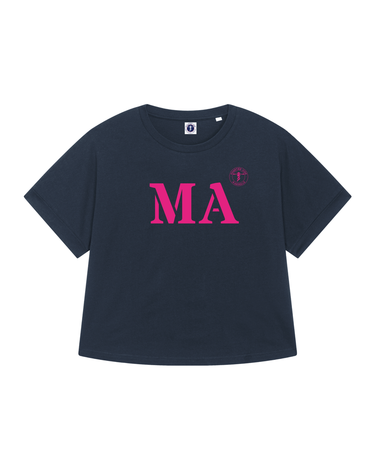 Tshirt Oversized bleu rose, de la marque Quartier iodé. Imprimé ST pour Sète. Idéal pour femme, style chic décontracté.