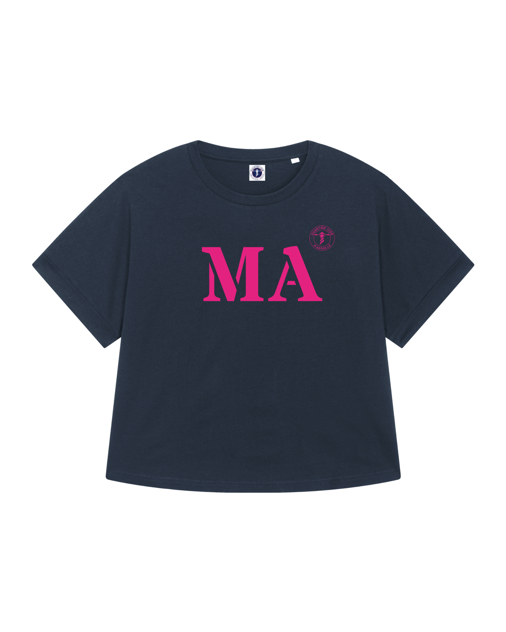 Tshirt Oversized bleu rose, de la marque Quartier iodé. Imprimé ST pour Sète. Idéal pour femme, style chic décontracté.