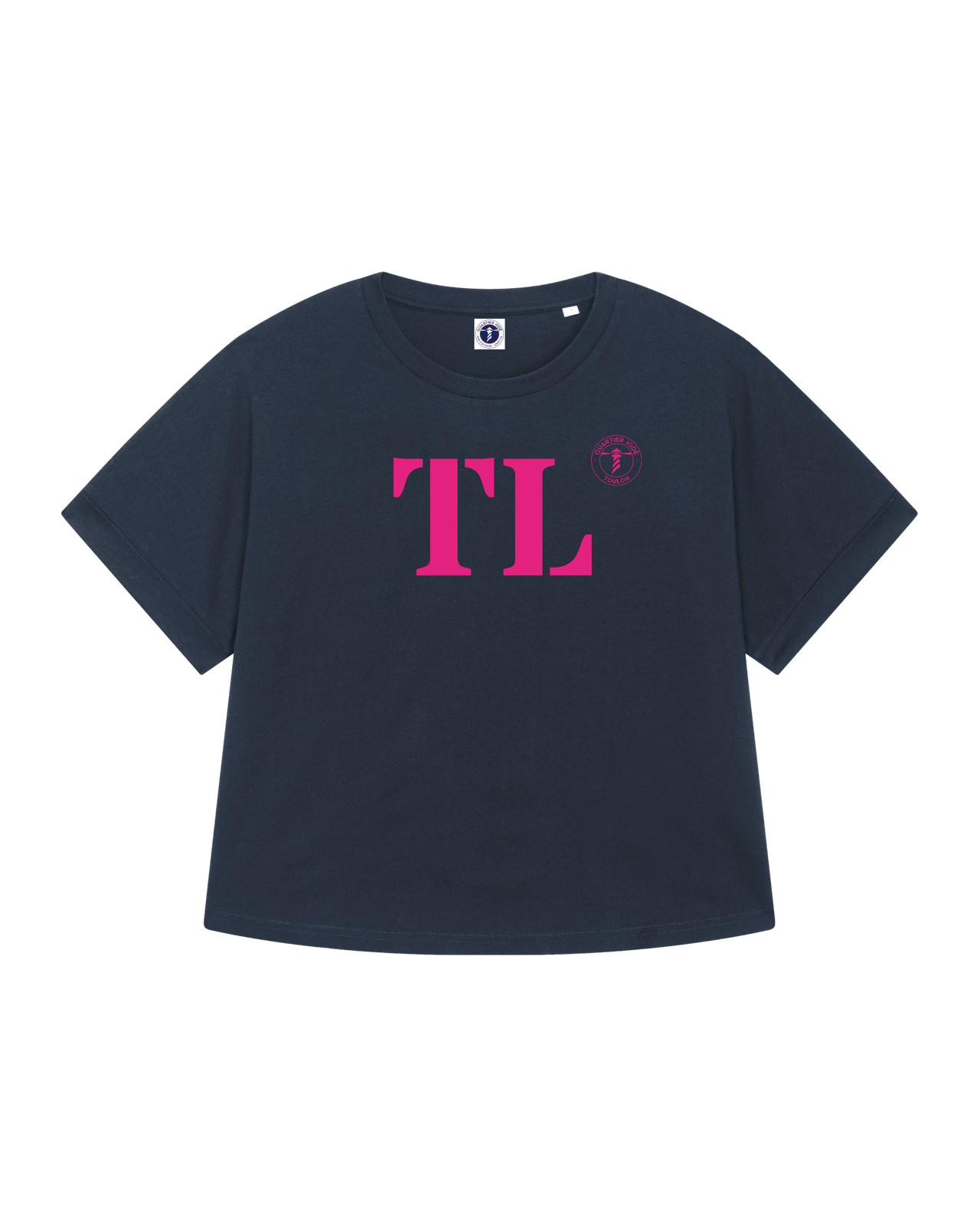T Shirt Femme Oversized Port d'attache de Toulon Bleu marine et rose