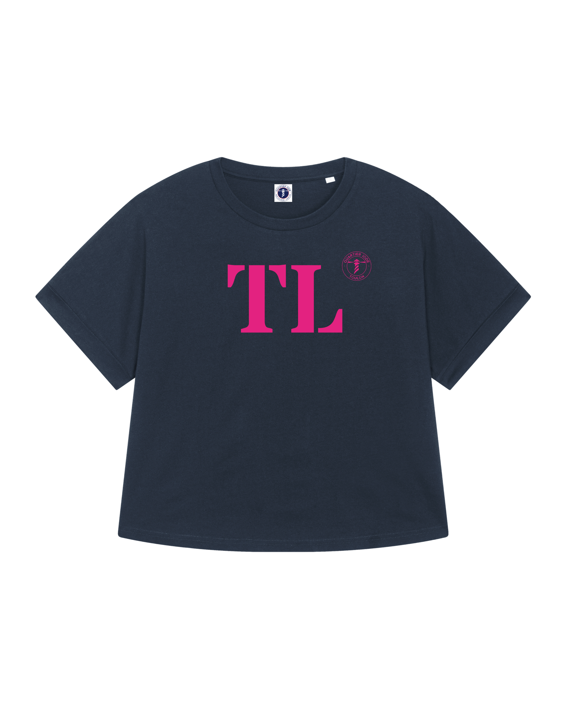 T Shirt Femme Oversized Port d'attache de Toulon Bleu marine et rose
