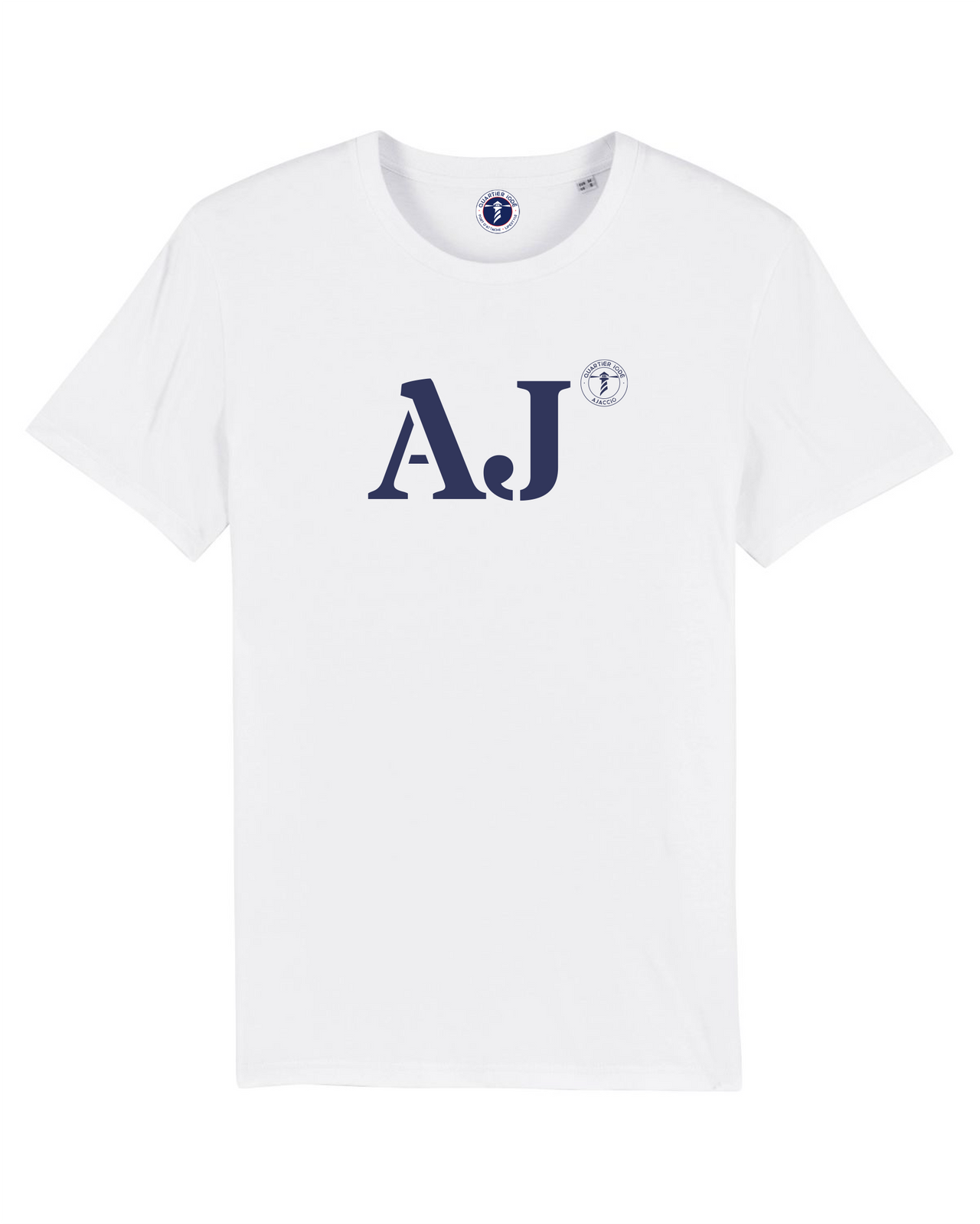 T-shirt Ajaccio AJ - Blanc et Bleu Marine - Quartier iodé