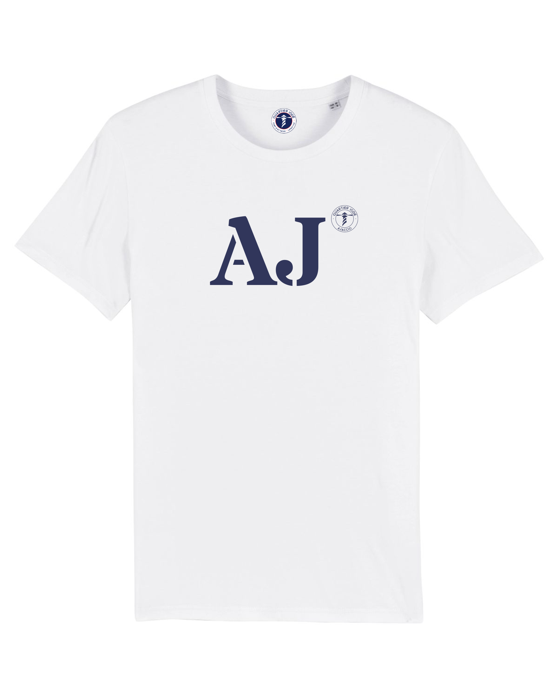 T-shirt Ajaccio AJ - Blanc et Bleu Marine - Quartier iodé