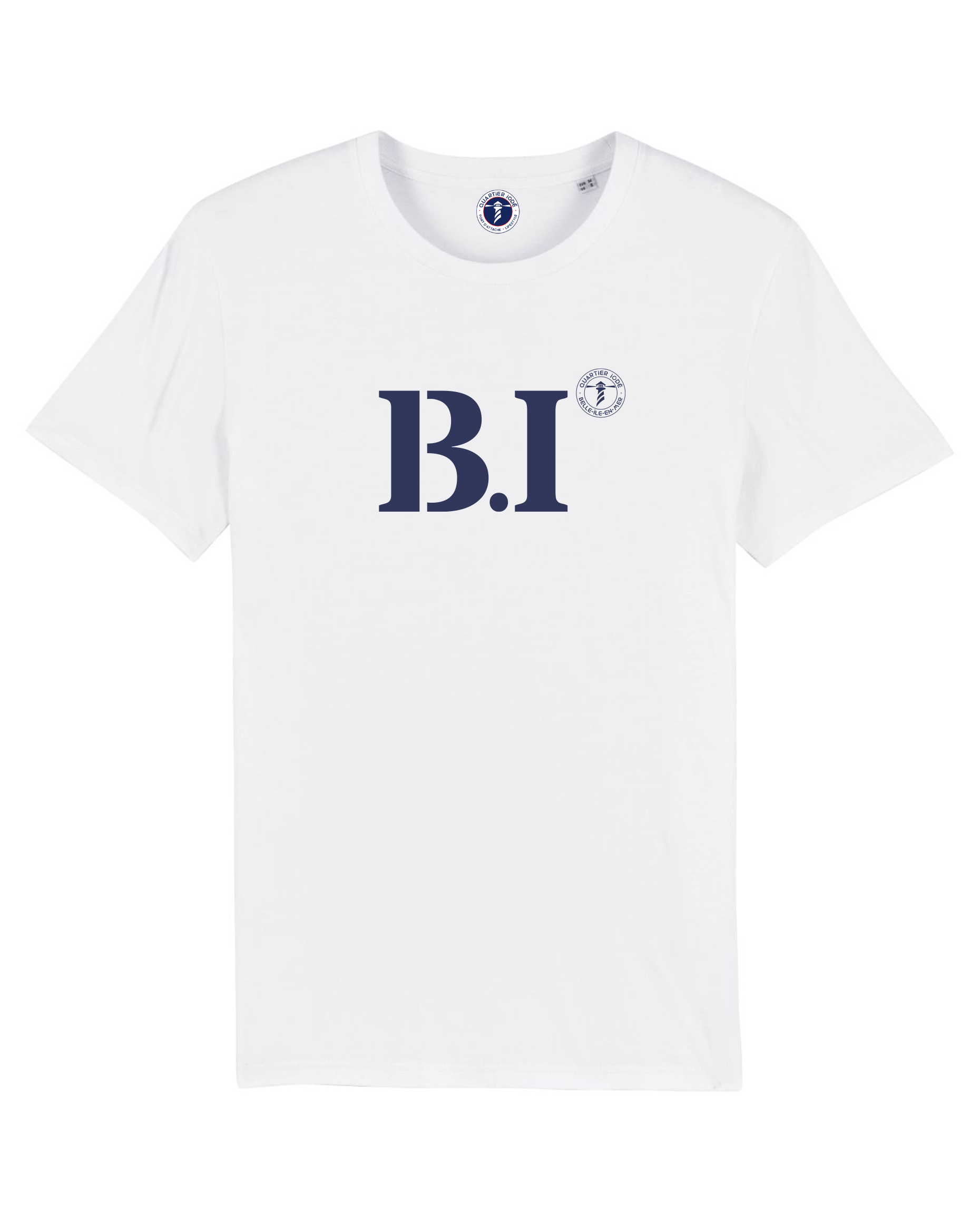 T-shirt brodé Belle Île B.I - Blanc et Bleu Marine - Quartier iodé