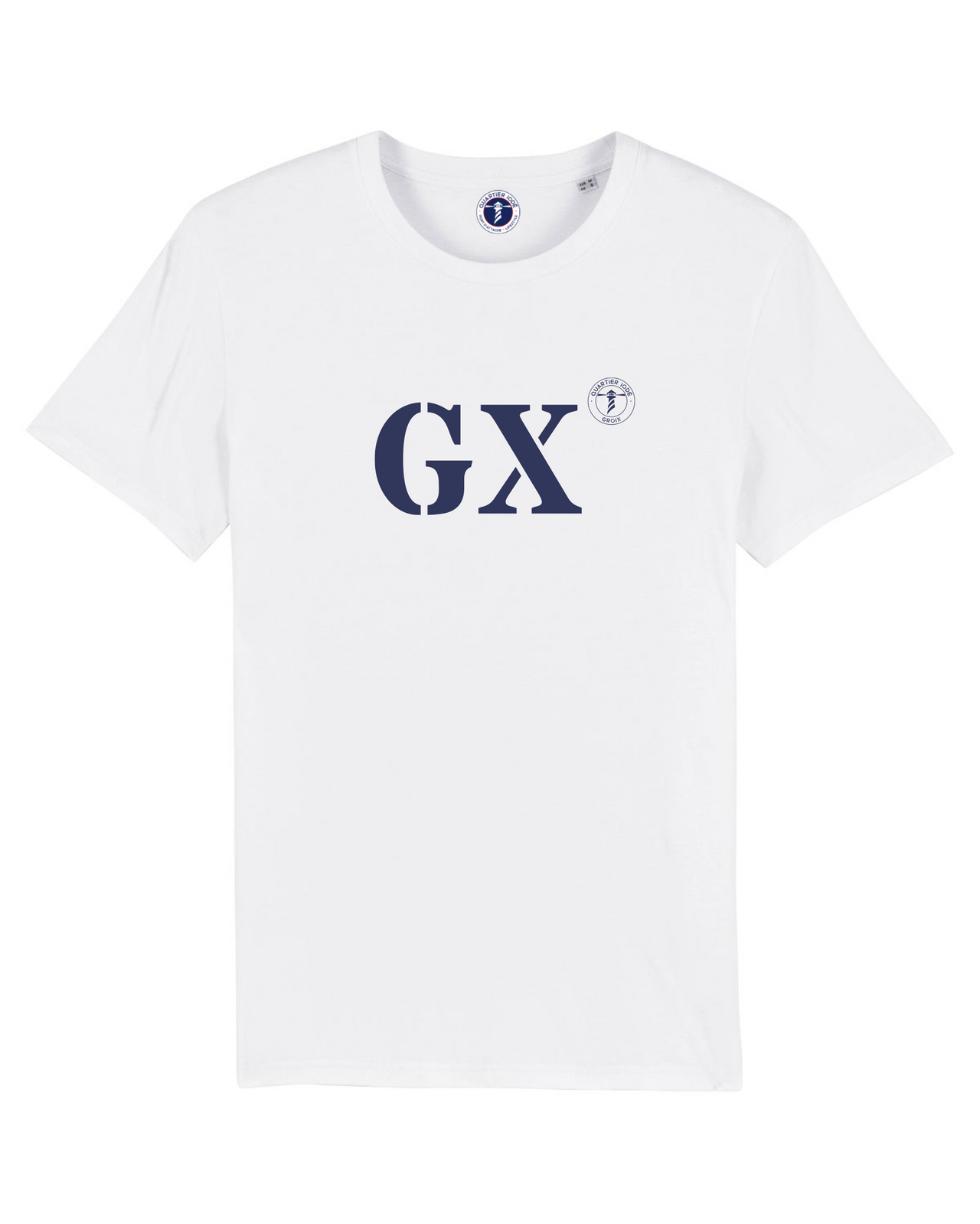 T-shirt brodé Groix GX- Blanc et Bleu Marine - Quartier iodé