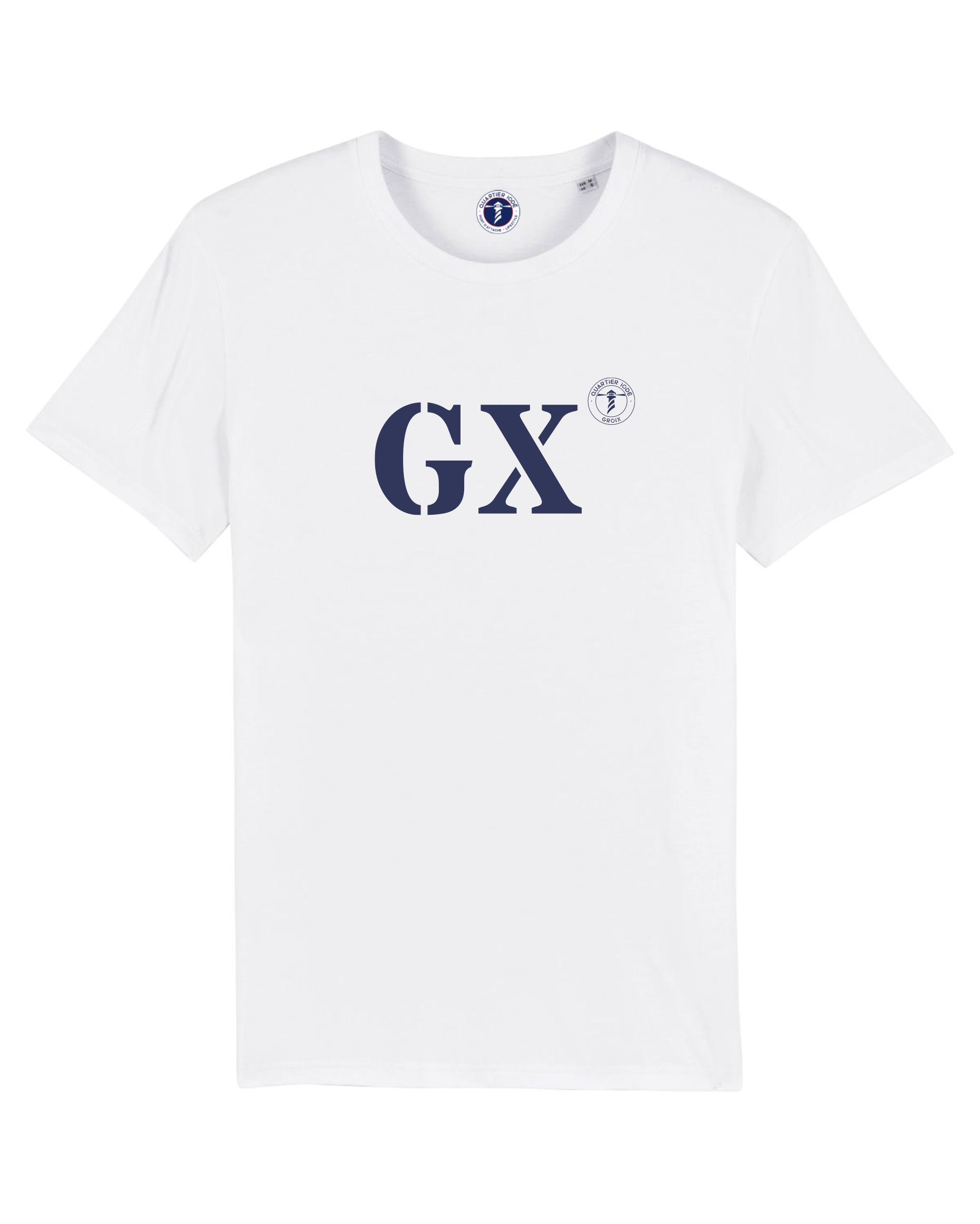 T-shirt brodé Groix GX- Blanc et Bleu Marine - Quartier iodé