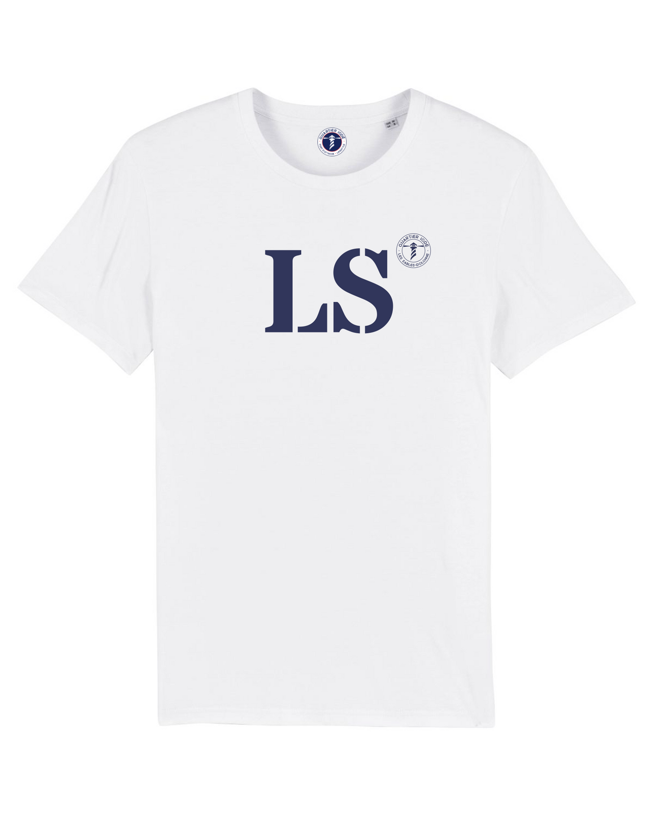 Quarter iodé, Tshirt basic blanc et bleu, port des Sables d'Olonne LS, hommes et femmes