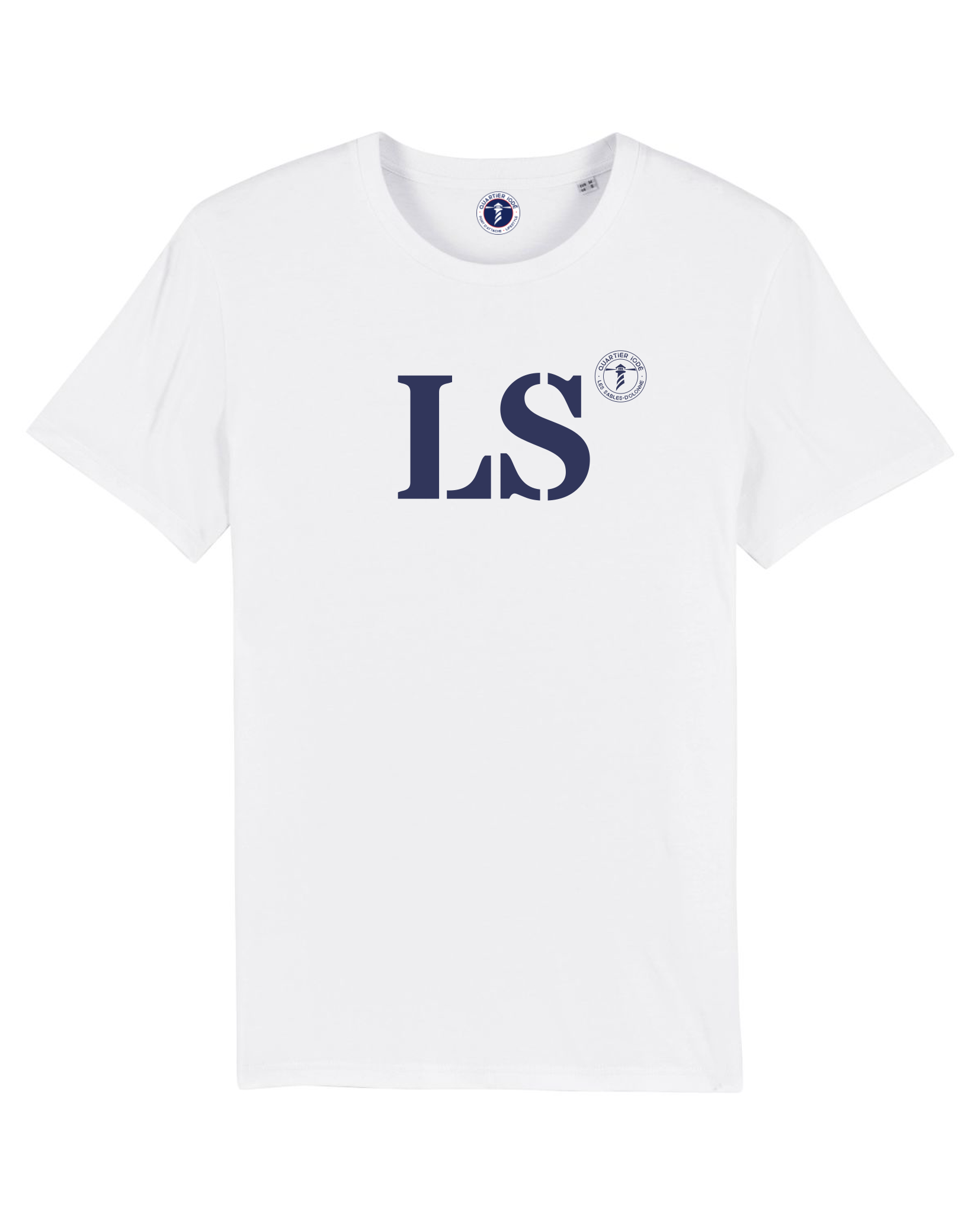 Quarter iodé, Tshirt basic blanc et bleu, port des Sables d'Olonne LS, hommes et femmes