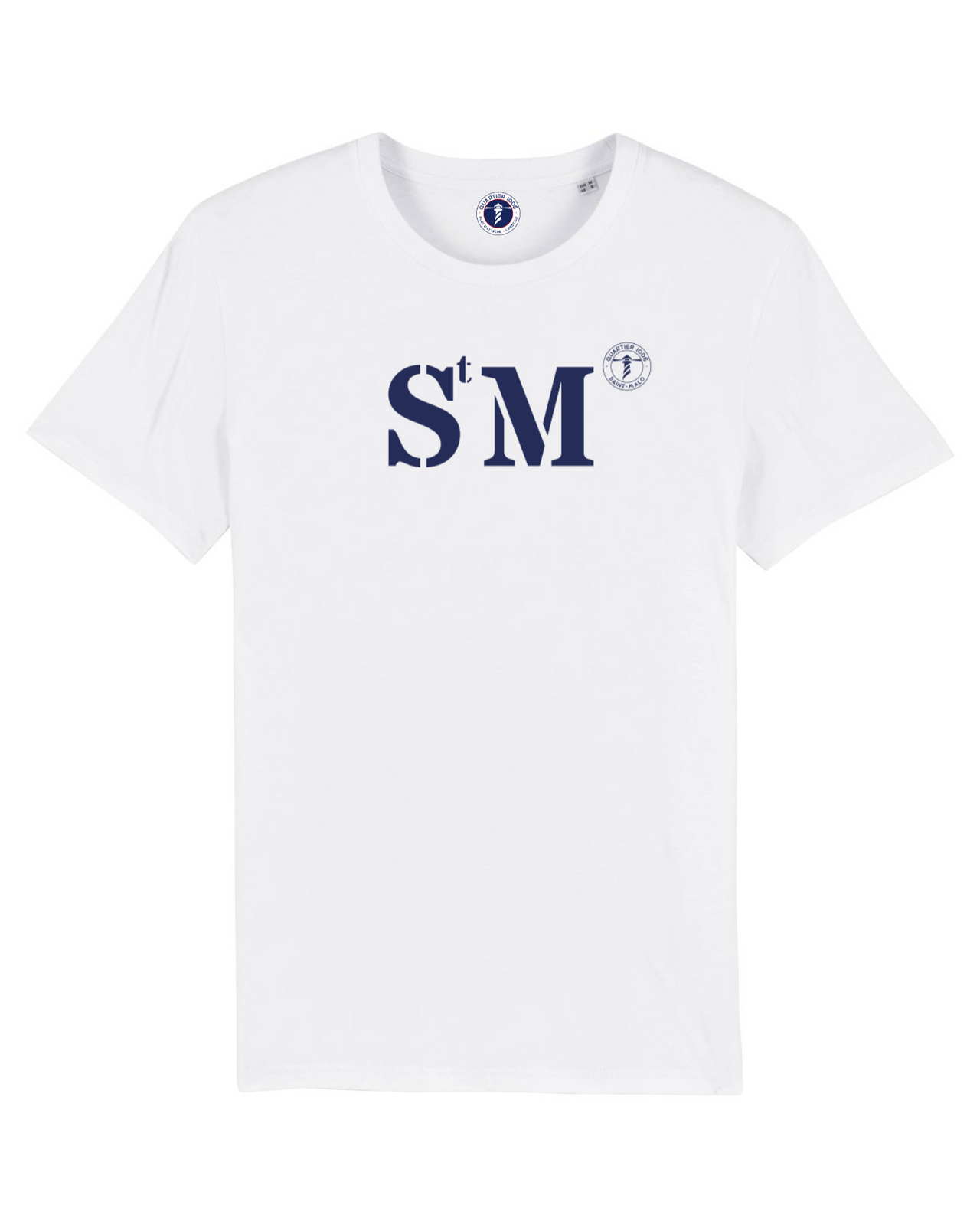 Quarter Iodé, Tshirt basic blanc et bleu, port breton de Saint Malo (SM), hommes et femmes
