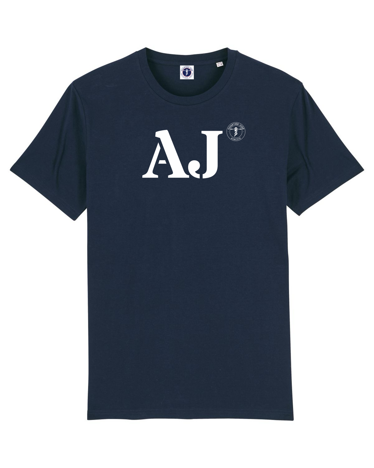 T shirt Homme port d'Ajaccio AJ bleu marine et blanc