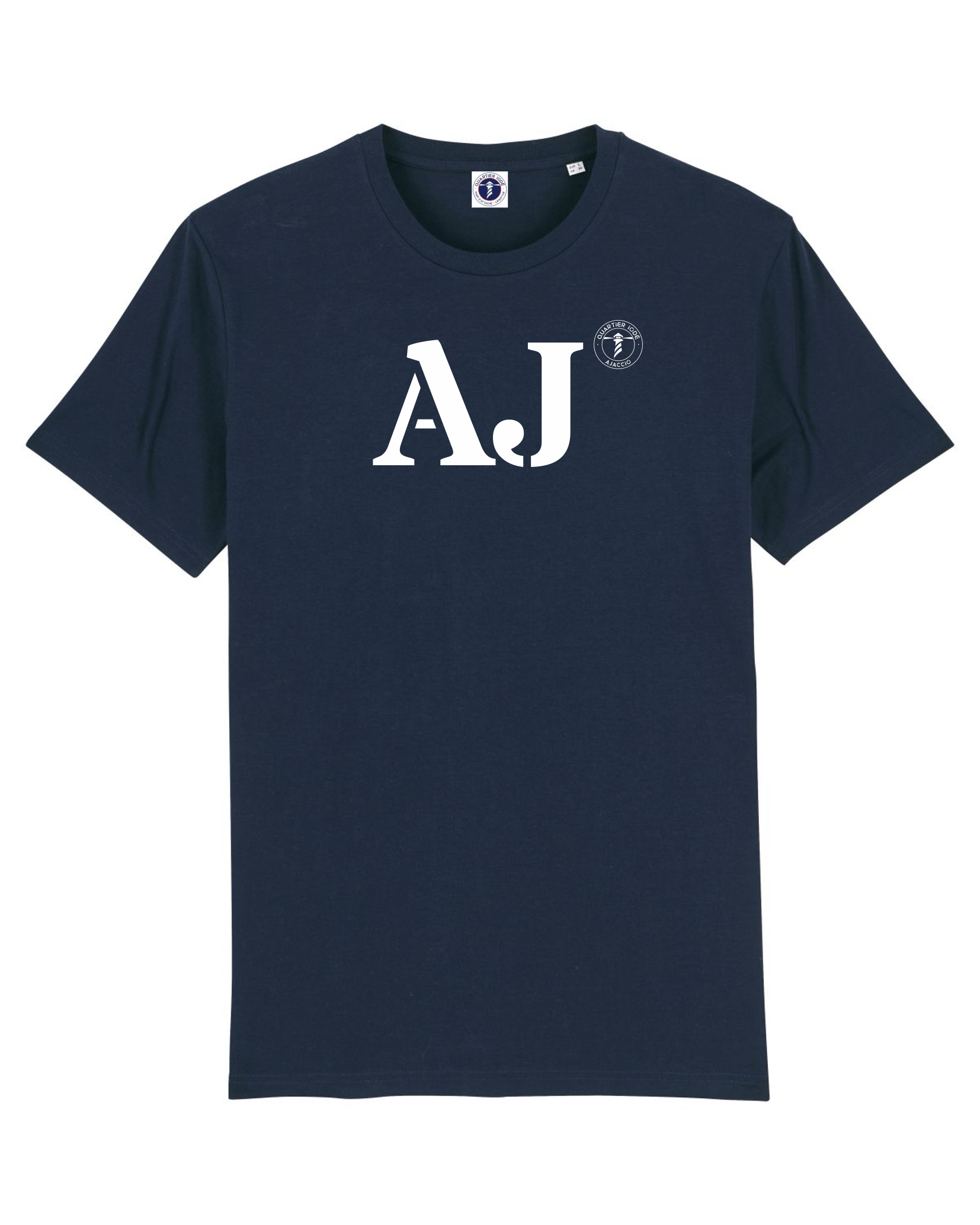 T shirt Homme port d'Ajaccio AJ bleu marine et blanc