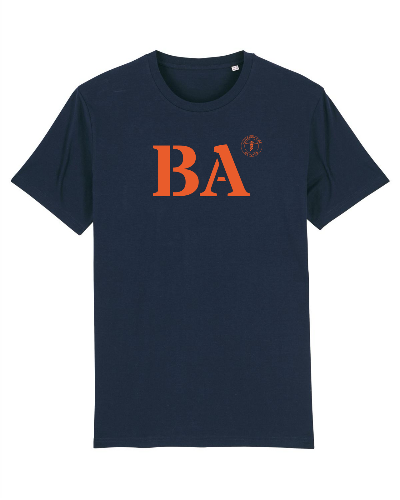 T shirt bleu marine orange BA pour avoir Bayonne dans la peau! 