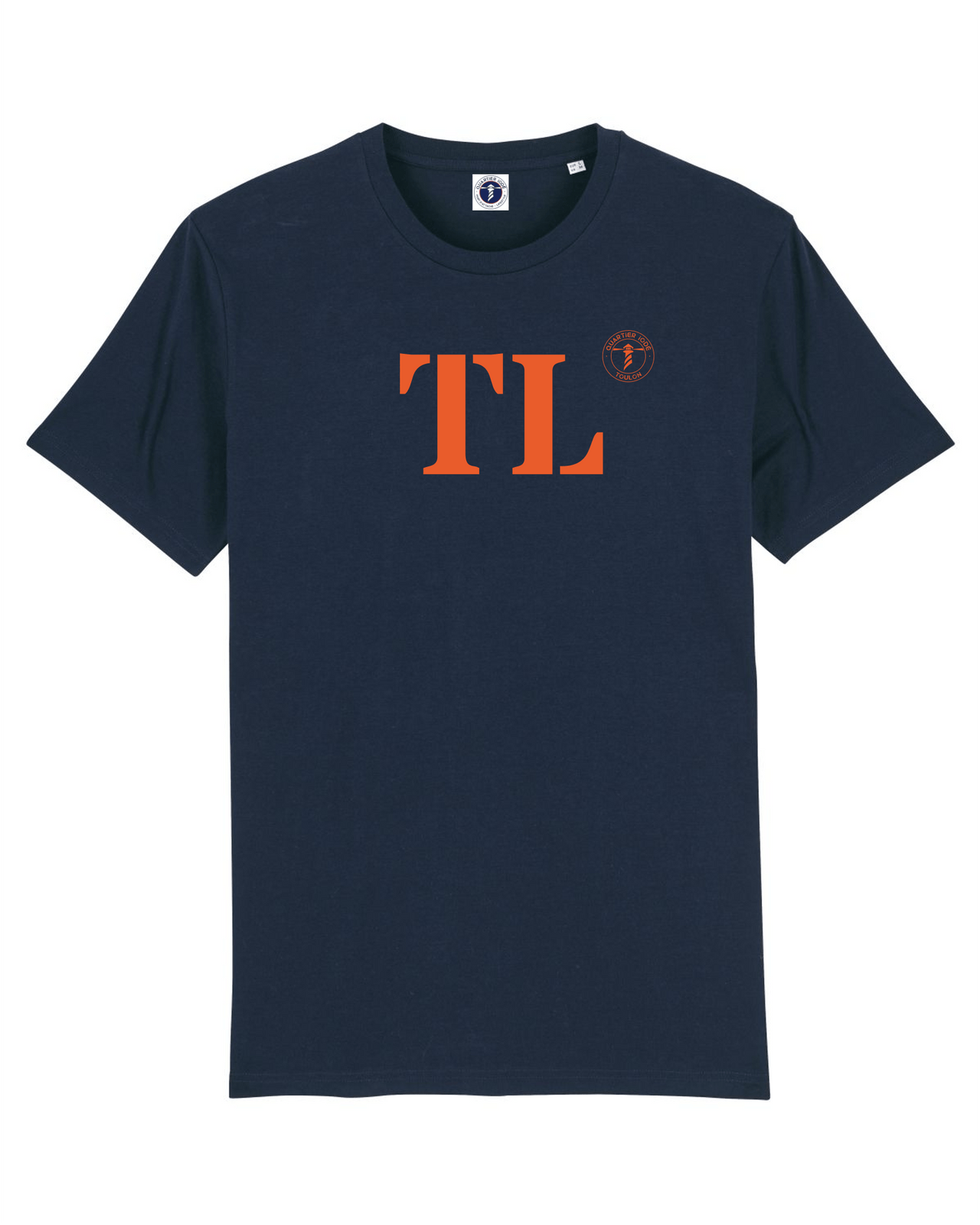 T-shirt TL Toulon "MON QUARTIER MARITIME" - Bleu Marine et orange - Unisexe - Quartier iodé