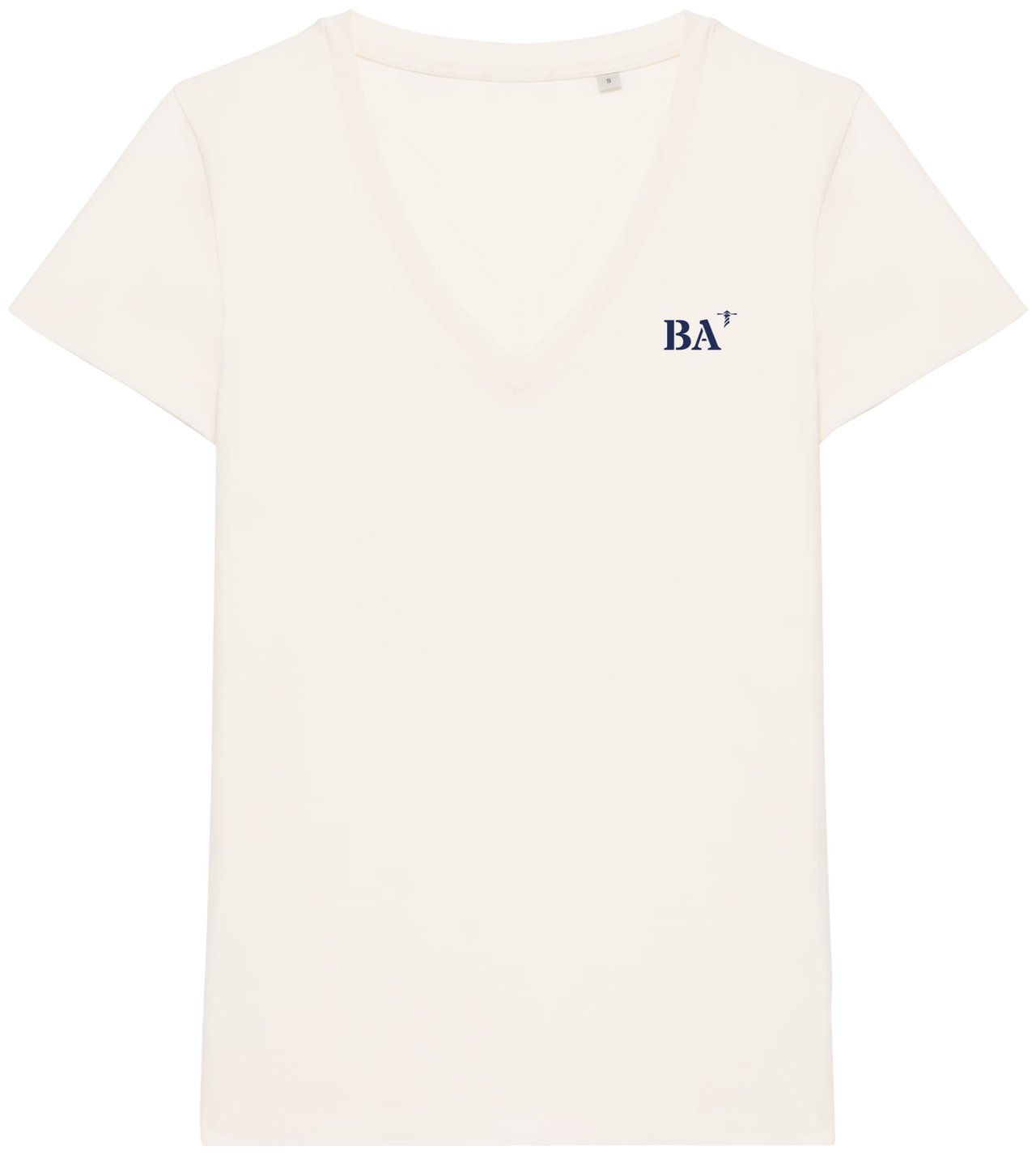 T shirt Femme col V BA Bayonne Beige  broderie Bleu Marine - Quartier iodé 