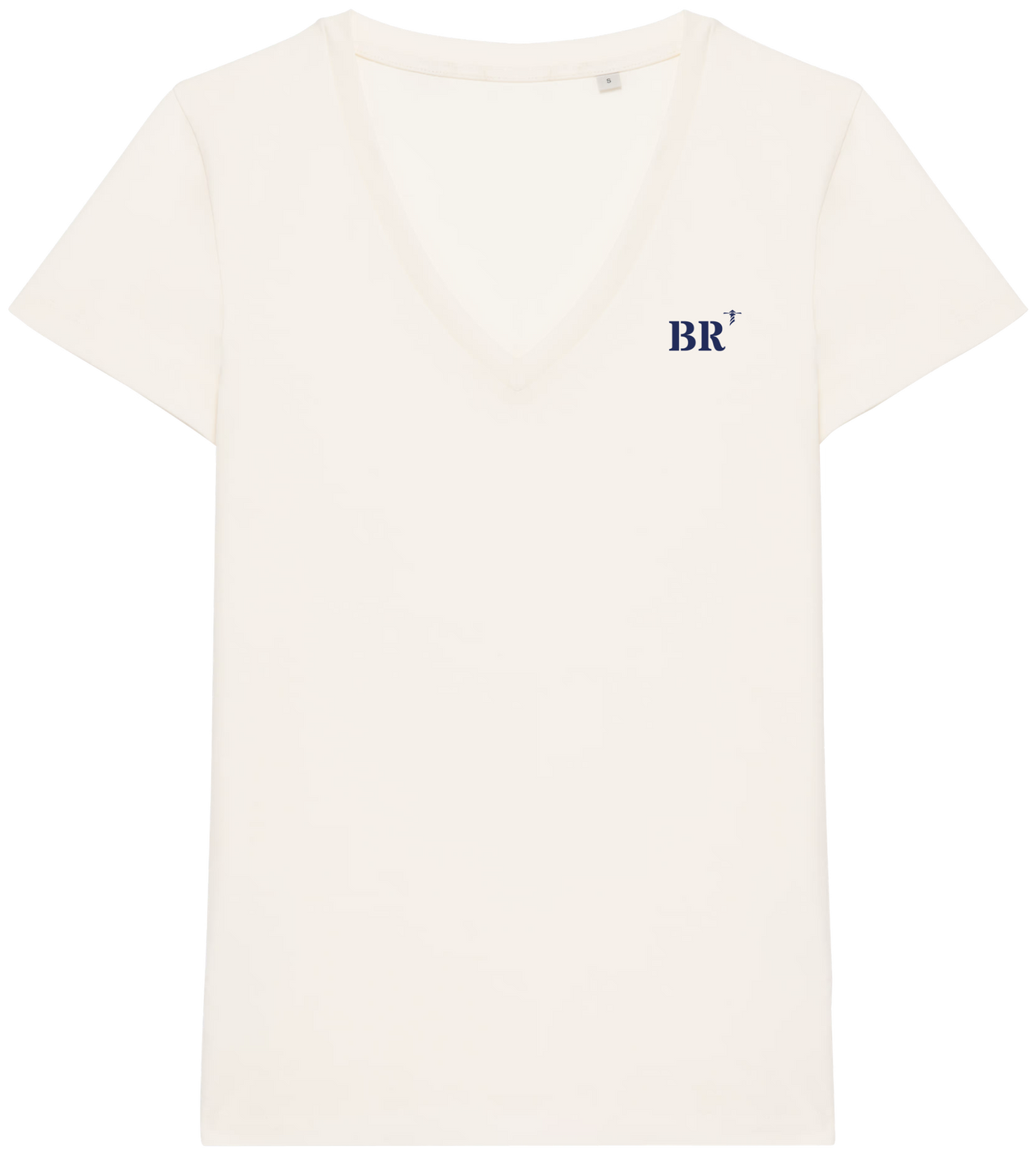 T-shirt Col V brodé BR Brest Beige et Bleu Marine - Quartier iodé