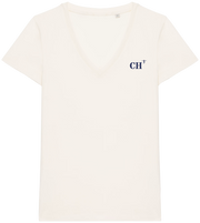 T-shirt Col V CH Cherbourg - Beige brodé Bleu - Quartier iodé