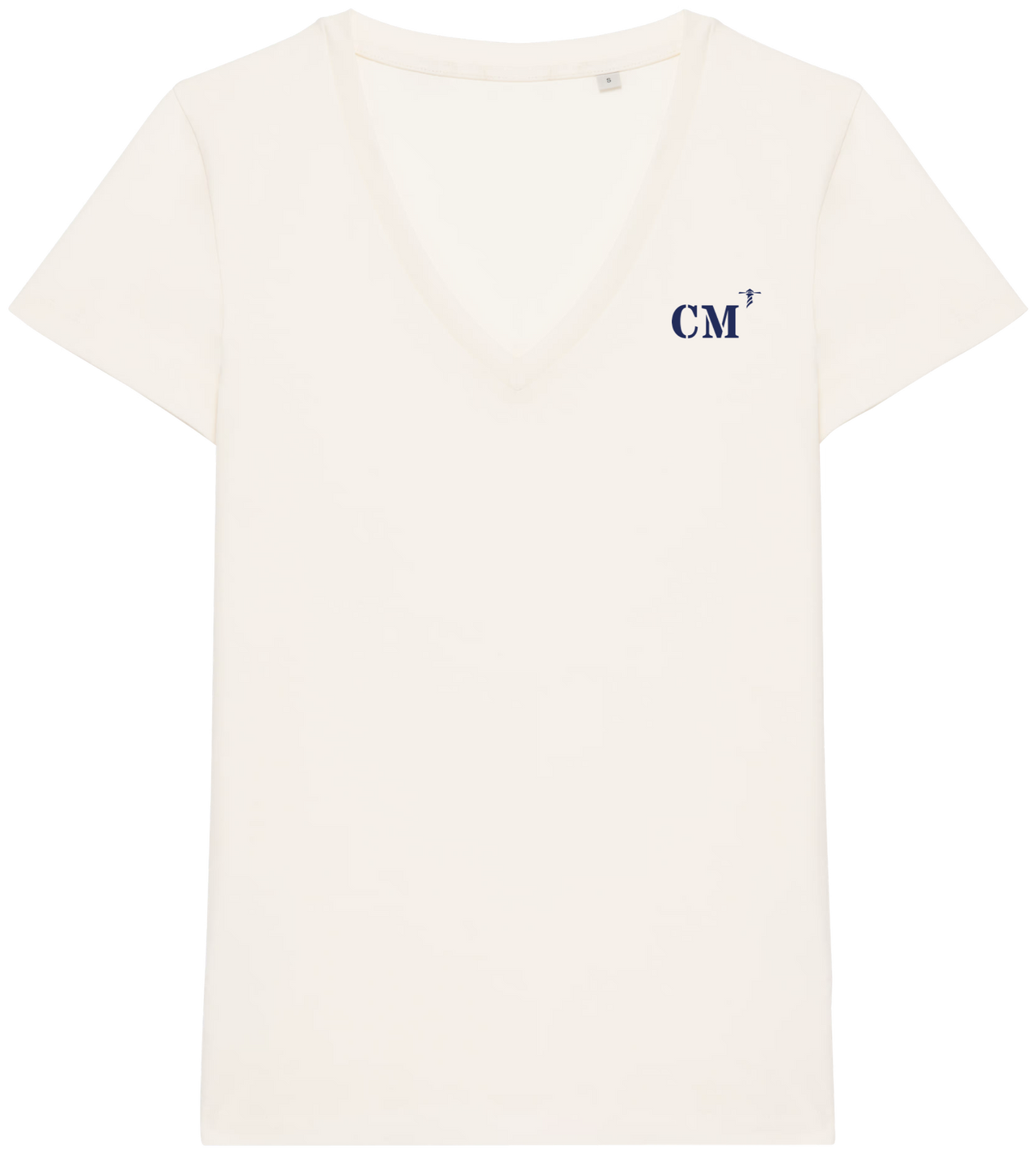 T-shirt brodé Col V CM Camaret Beige et Bleu Marine - Quartier iodé