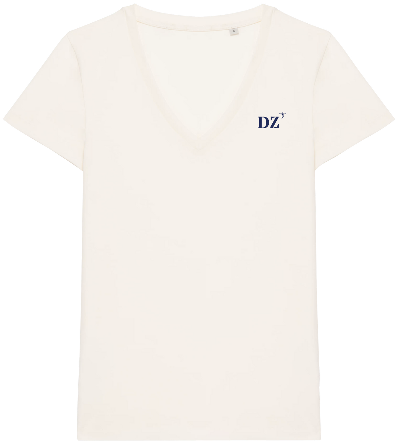 T-shirt Col V brodé DZ Douarnenez Beige et Bleu Marine - Quartier iodé