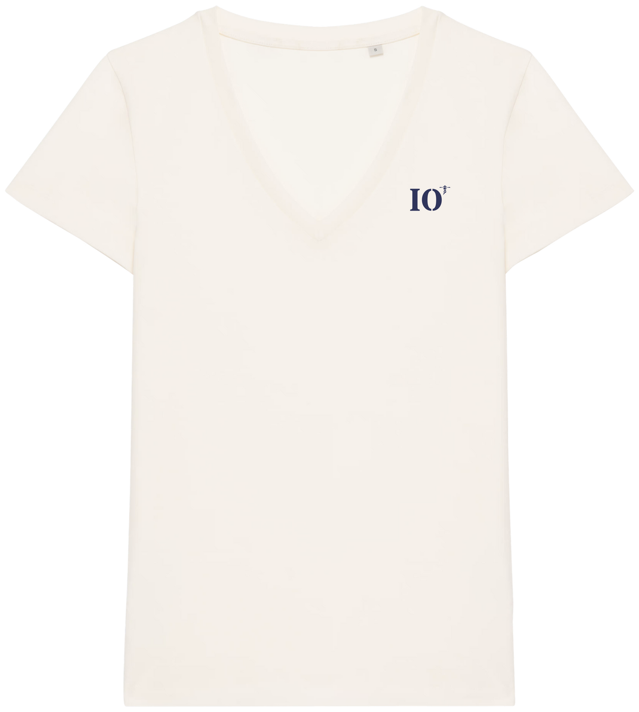 T-shirt Femme Col V brodé Île D'Oléron IO Beige et Bleu Marine - Quartier iodé