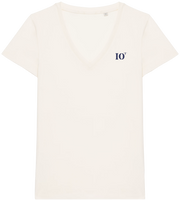 T-shirt Femme Col V brodé Île D'Oléron IO Beige et Bleu Marine - Quartier iodé