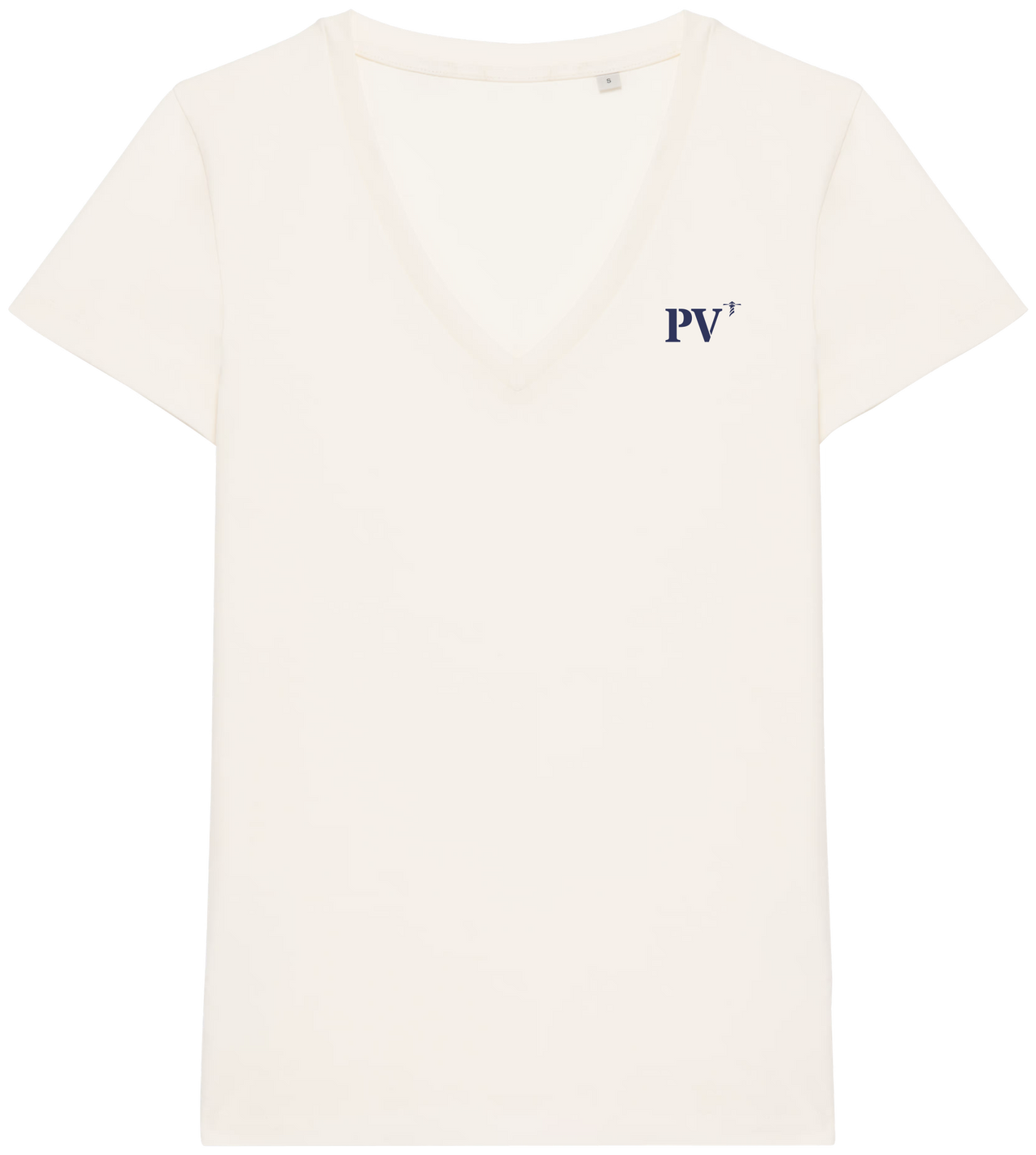 T-shirt beige col v brodé Port - Vendres PV Blanc et Beige Marine - Quartier iodé