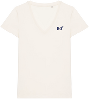 T-shirt Col V femme brodé Rouen RO Beige et Bleu Marine - Quartier iodé