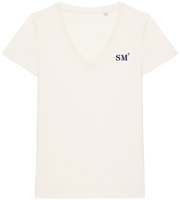 T-shirt col v femme brodé SM Saint Malo Blanc et Bleu Marine - Quartier iodé