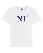 Tshirt original de Nice. Hommes et femmes. Blanc et Bleu en coton bio. Collection mon quartier maritime.