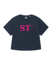 Tshirt Oversized bleu rose, de la marque Quartier iodé. Imprimé ST pour Sète. Idéal pour femme, style chic décontracté.