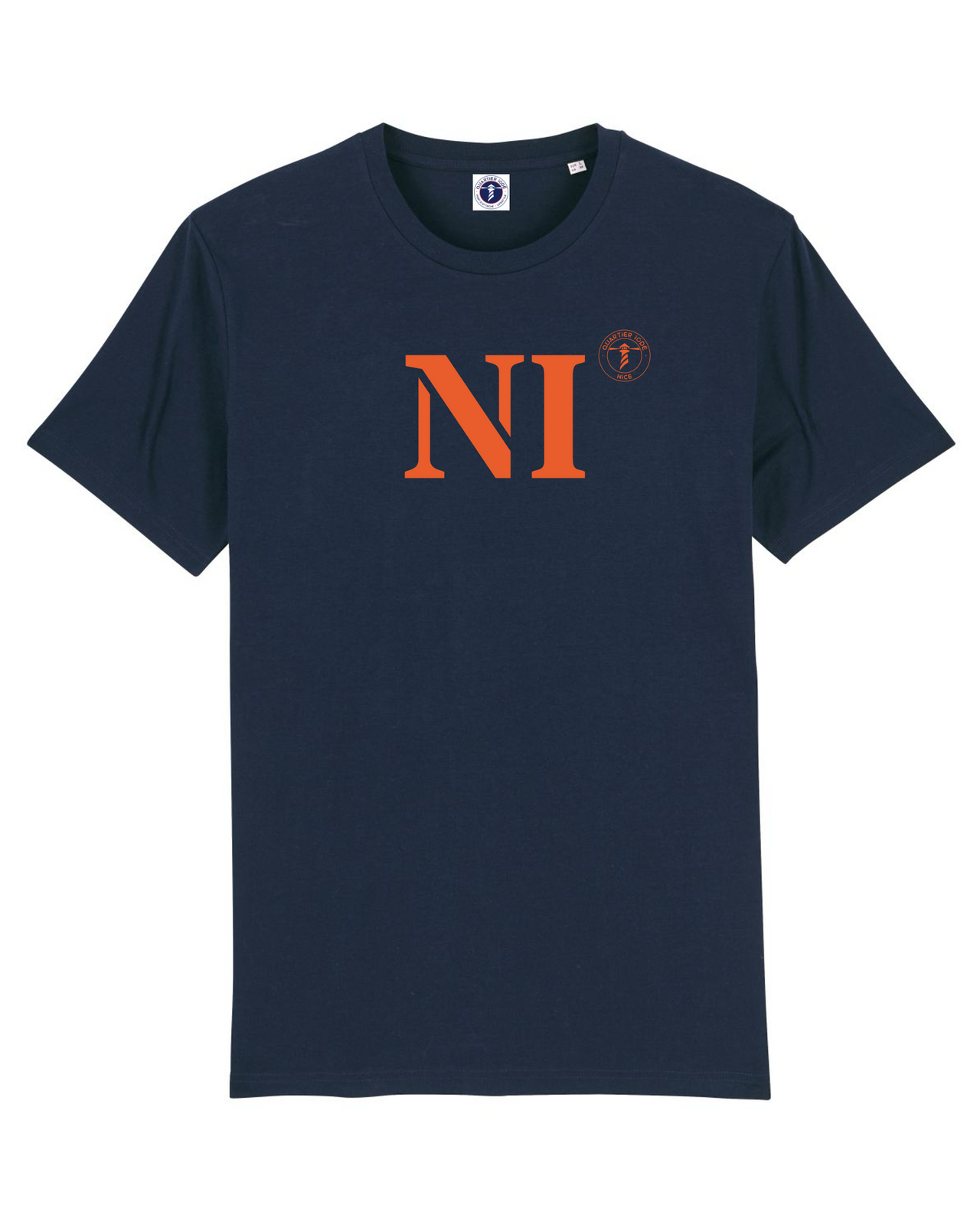 Tshirt original de Nice Hommes Marine et Orange. Collection mon quartier maritime.