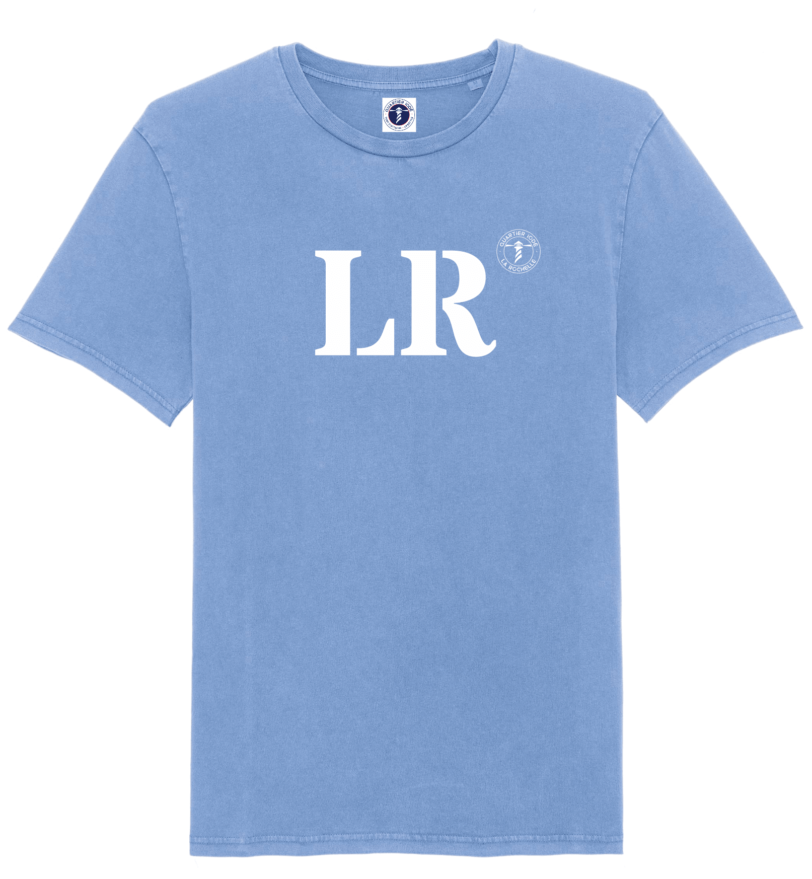 T-shirt La Rochelle LR "MON QUARTIER MARITIME" Bleu ciel Blanc Unisexe - Quartier iodé