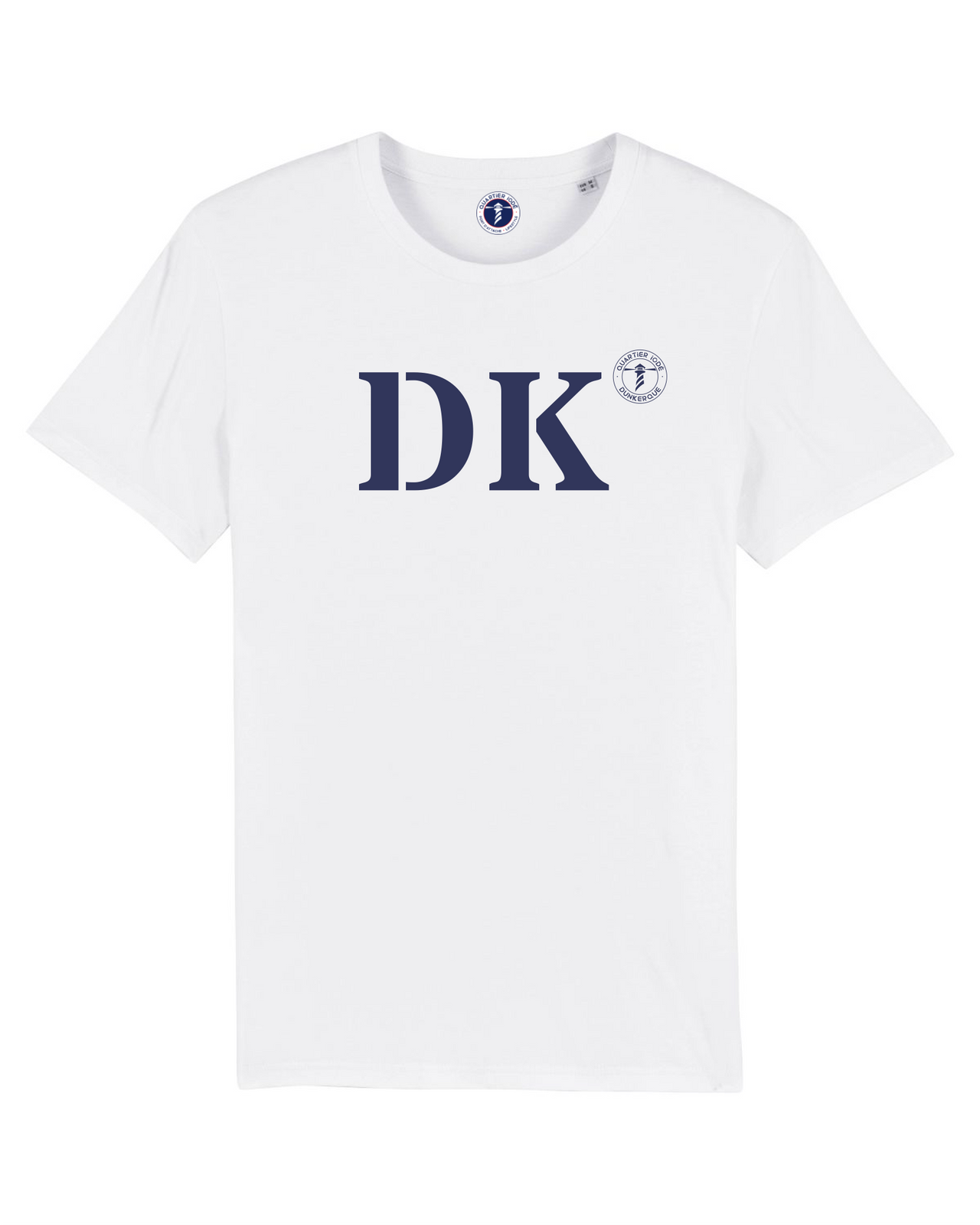 Tee shirt blanc DK de "Quartier iodé" en coton biologique. Soyez supporter de votre port de coeur Dunkerque! 