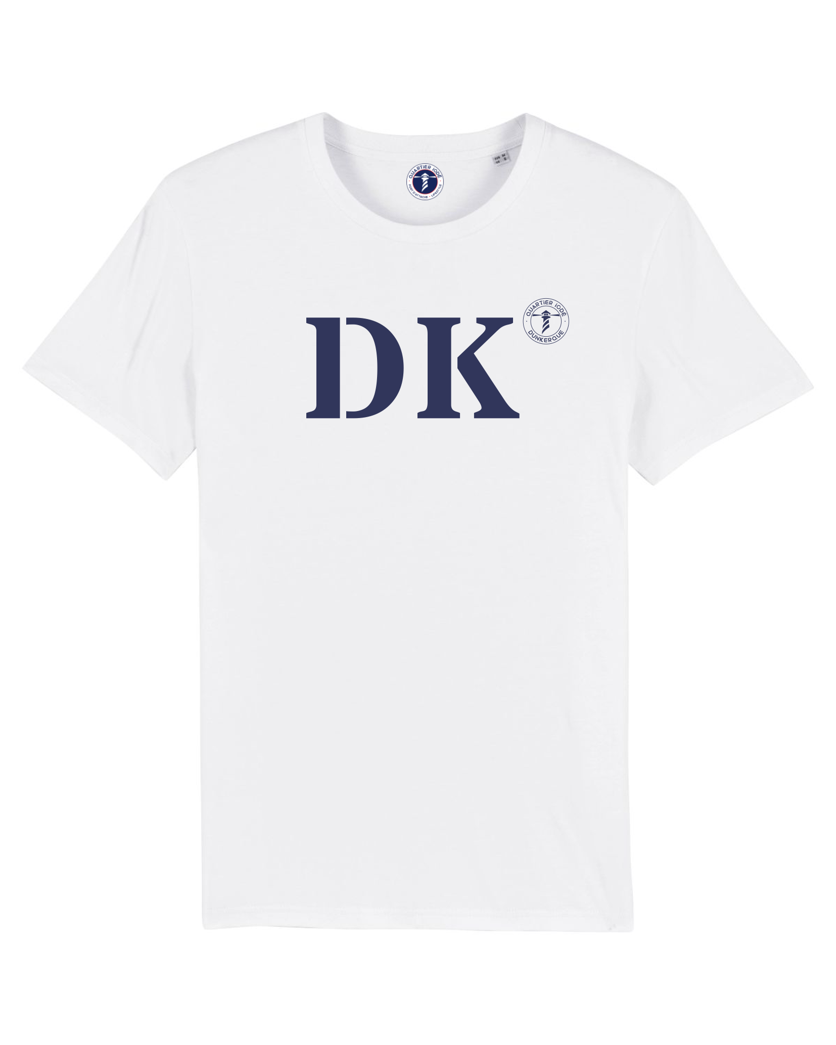 Tee shirt blanc DK de "Quartier iodé" en coton biologique. Soyez supporter de votre port de coeur Dunkerque! 