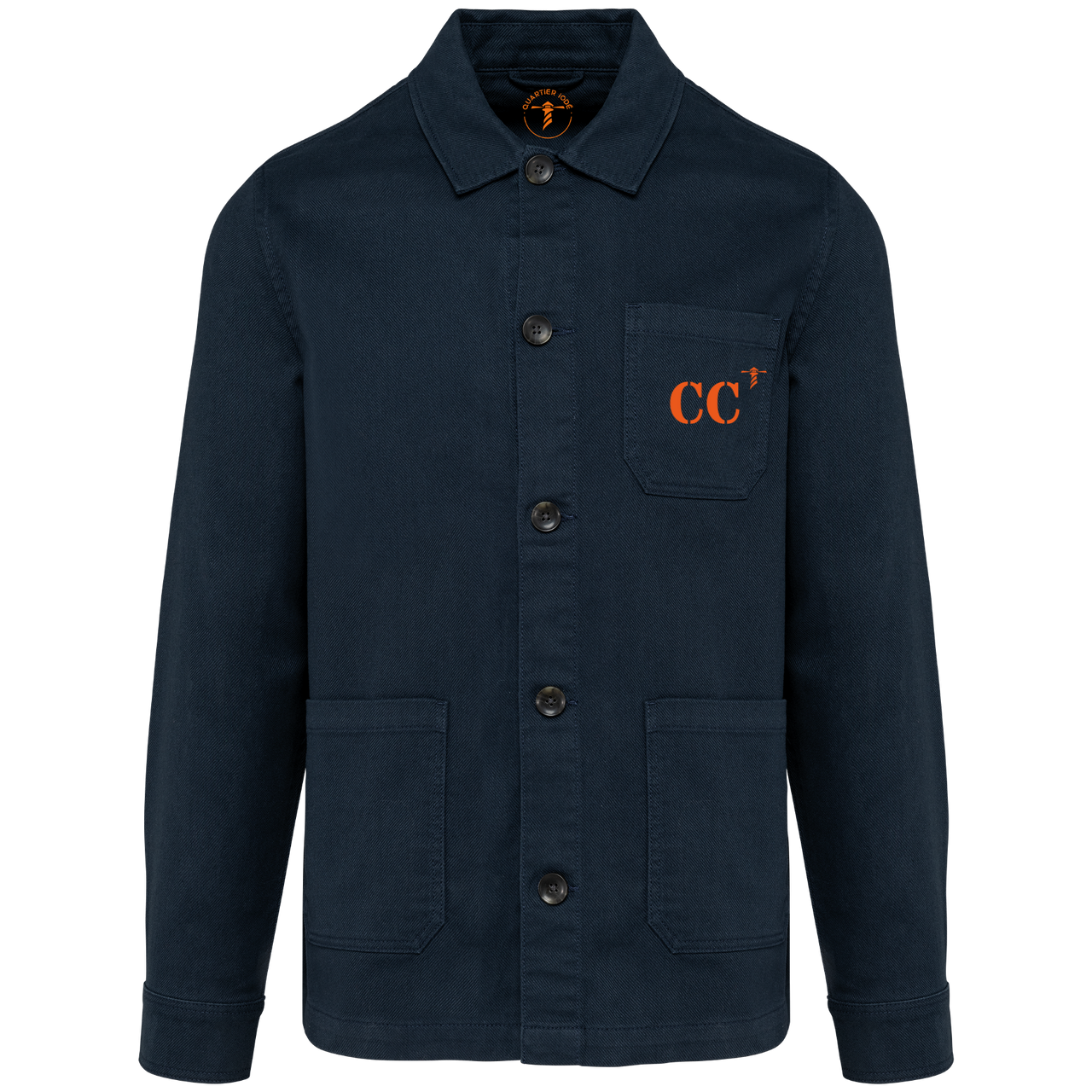 Veste worker Bleu marine Concarneau CC brodé en orange par Quartier iodé